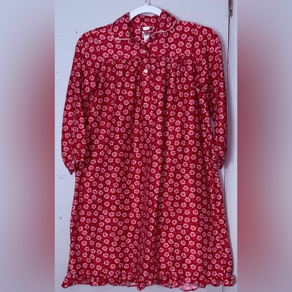 Pottery Barn Kids Girl's Red Floral Long Sleeve Pajama Night Gown Size 8